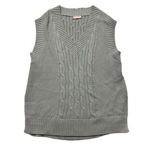 Showpo‎ Women's Grey Green Cable Knit V-Neck Sweater Vest Size L Sleeveless